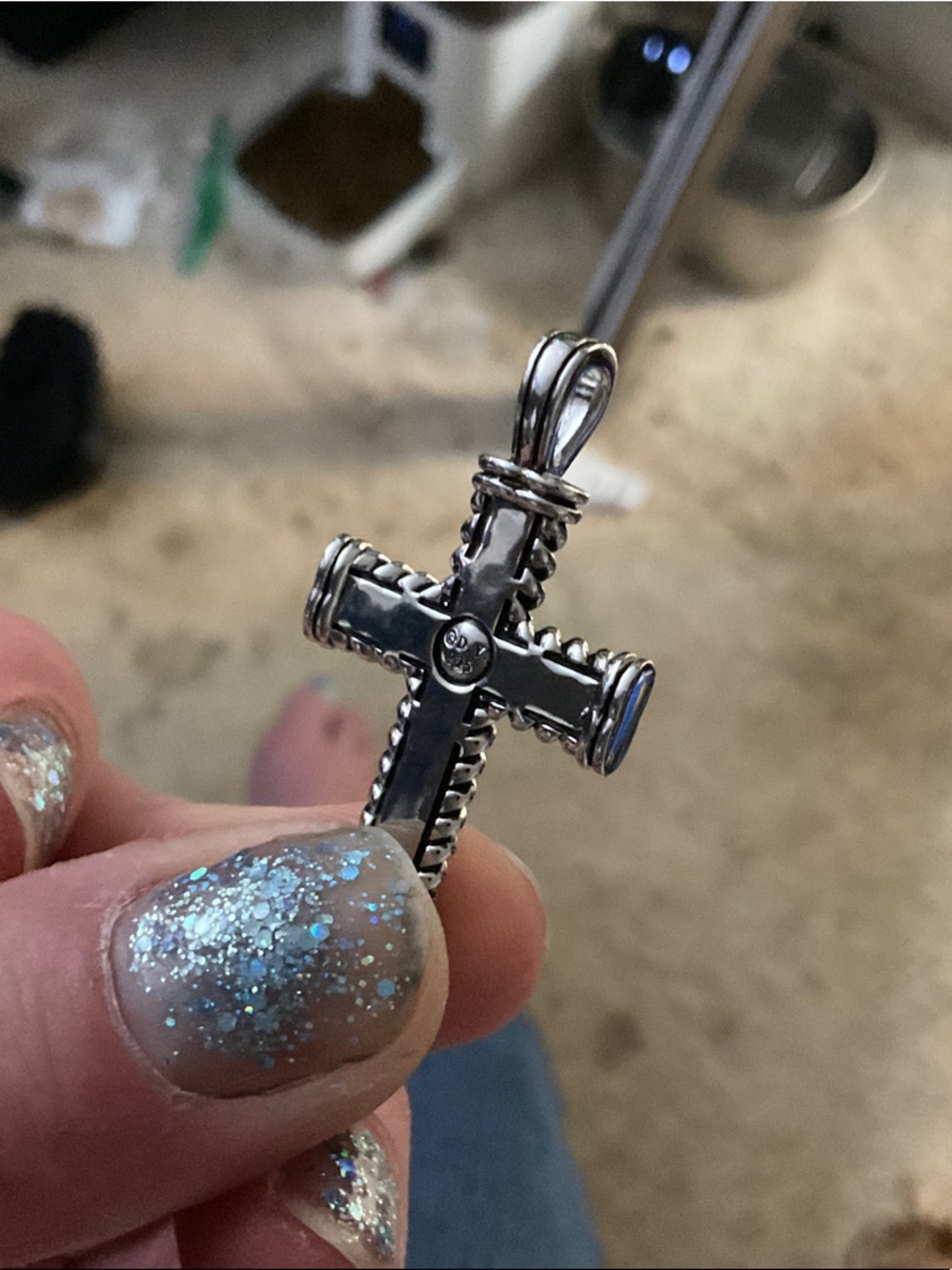 David Yurman Silver Cross Pendant with Pave Diamonds - Picture 8 of 8